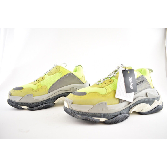 Balenciaga Triple S Mens Jaune Neon Yellow Grey Speed Flat Trainer Sneaker 39 6 - Picture 8 of 10